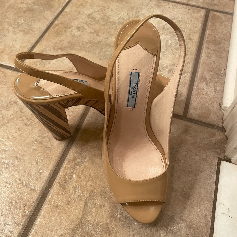 Prada sling back tan heels